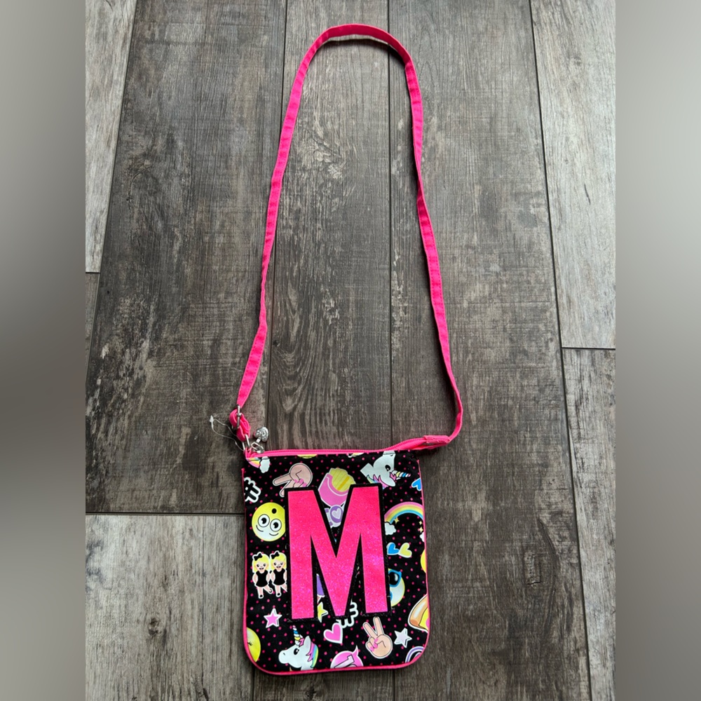 NWOT-Colorful “M” Crossbody Bag with adjustable Pink Strap by Justice